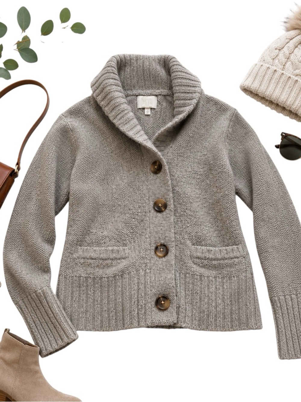 Aerie Wool Blend Shawl Collar Button Front Cardigan Gray Sweater Small in GUC